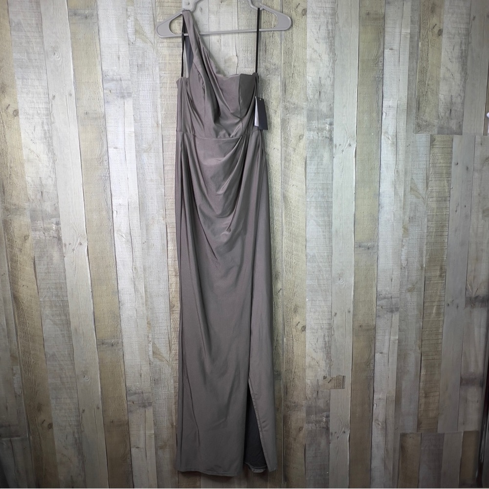 City Studio Size 1 Gray Sleeveless Asymmetrical Neckline Evening Sheath Dress